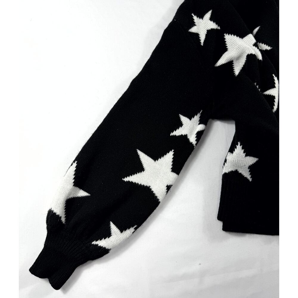 Zenana women XL Black sweater with white Star Oversize turtleneck Bishop-Sleeve - Picture 3 of 7